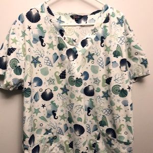 Starfish seashell  seahorse & Winter 2X Scrubs tops (a pair)